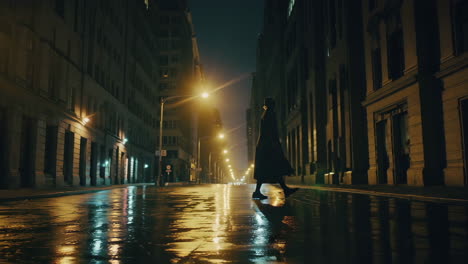 rainy night city street scene