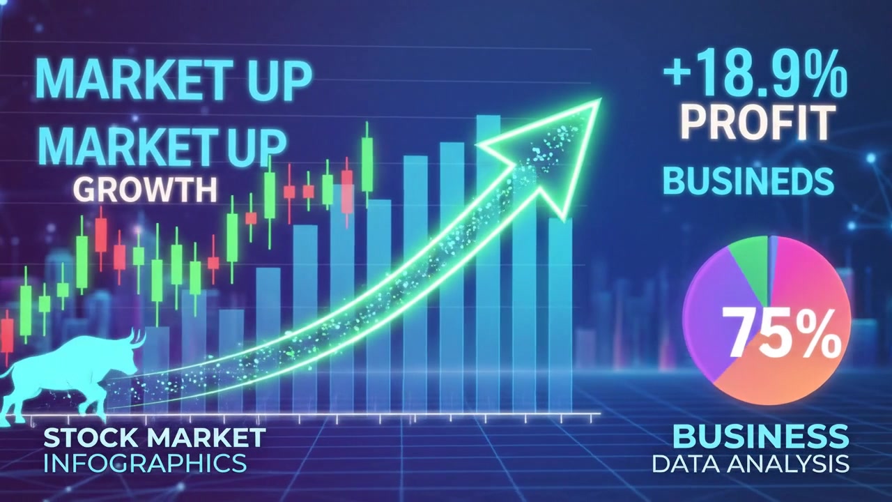 Abstrakt neonglødende pil oppover og visualisering av søylediagram for finansiell vekst