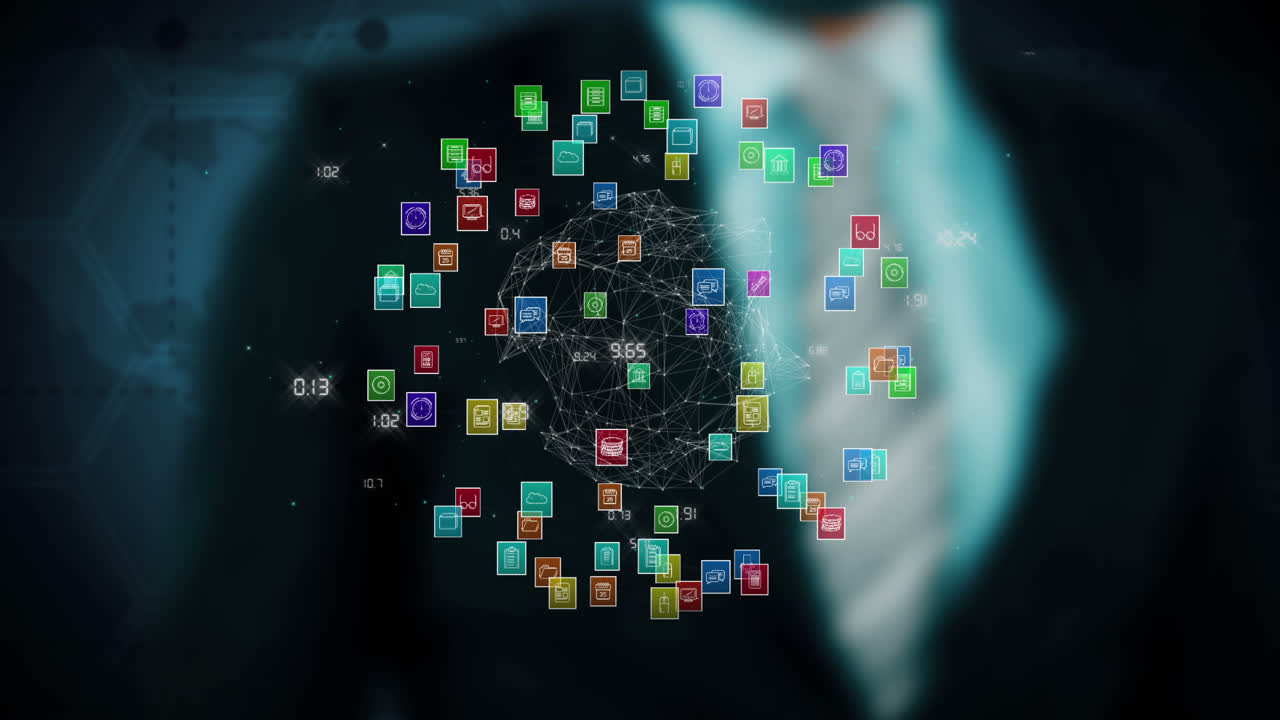 hombre de negocios tocando tecnología gráfico