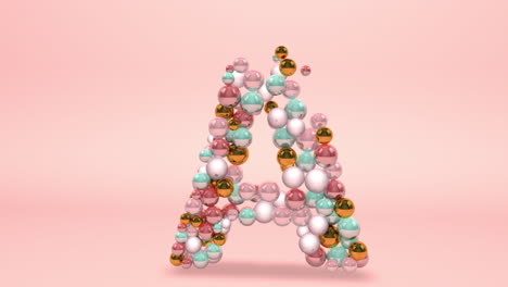Letter-A-made-of-beads,-glass-balls,-pastel-pearls,-crystal-jewels-and-gold