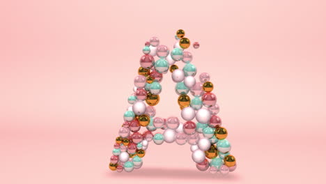 letter a made of beads, glass balls, pastel pearls, crystal jewels and gold