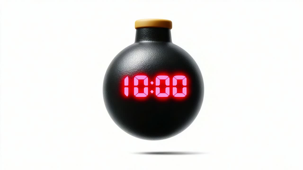 A Countdown Timer Displaying a Red Digital Clock from Ten Minutes to Fifteen Minutes, Highlighting Tension and Anticipation in a Steady and Suspenseful Motion