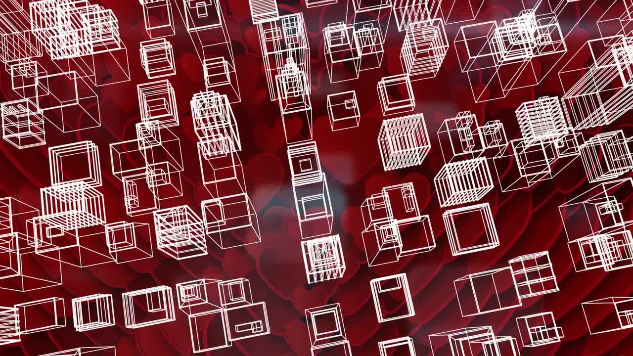 animación del corazón sobre edificios geométricos