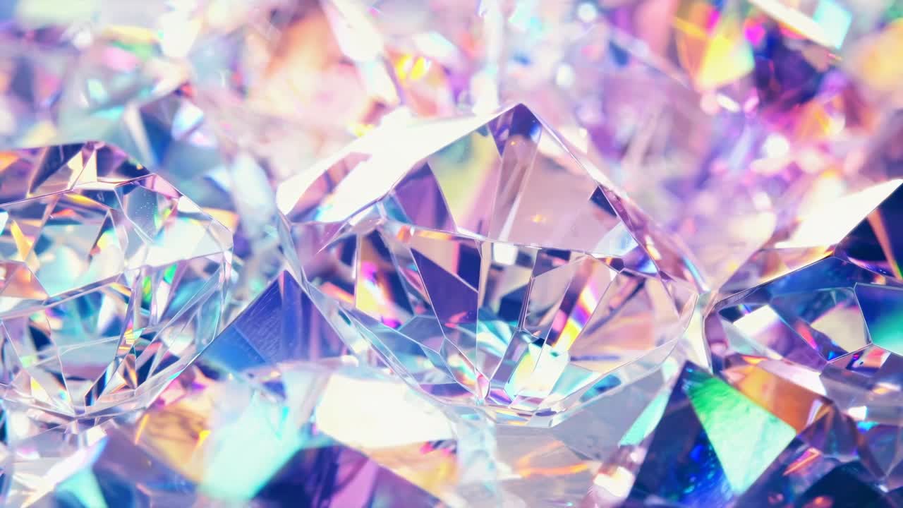 Close-up video of abstract crystal structures with a soft pastel glow