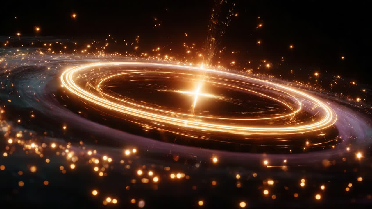 Captivating Cosmic Dance: A Stunning Visualization of a Celestial Body with Radiant Light Rings and Sparkling Stardust, Showcasing the Beauty and Mystery of the Universe in Two Vibrant Frames
