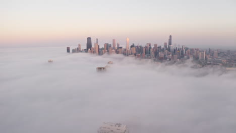 Aerial-view-of-downtown-Chicago-with-low-fog