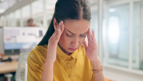 Stress,-Kopfschmerzen-Und-Müde-Geschäftsfrau