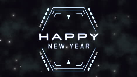 feliz año nuevo en pantalla digital con elementos hud