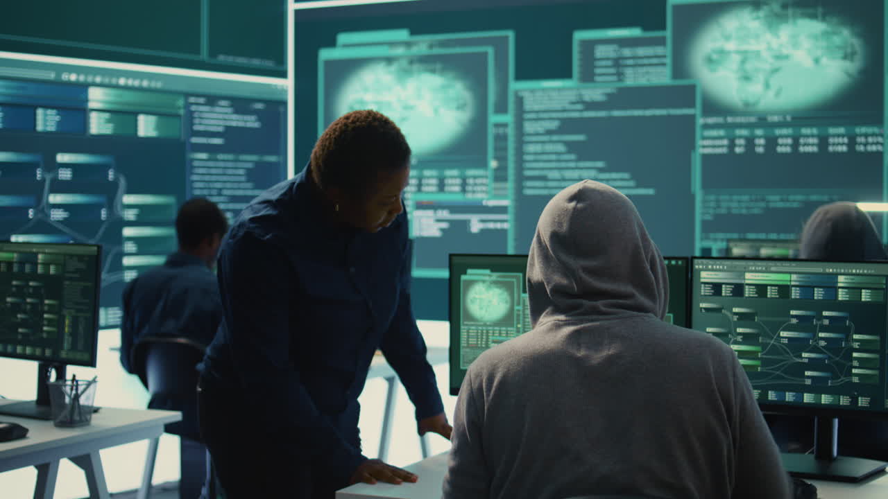 Governmental hackers doing teamwork in protecting sensitive information