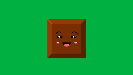 cute chocolate smiling animation isolated on green screen seamless loop on illustration clip. concept for chocolaty food.