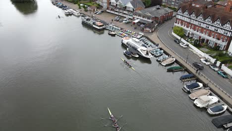 henley on thames oxfordshire uk aerial of rowing boats training