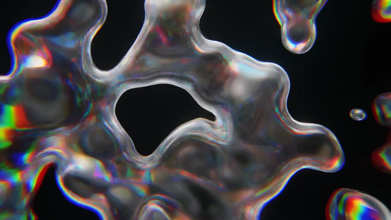 Abstract Iridescent Liquid Metal Floating in Dark Space