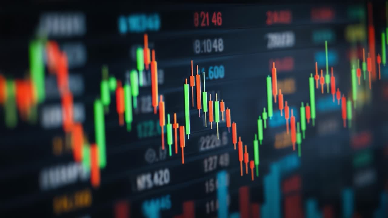Analisi Dinamica del Mercato Finanziario: Osservazione delle Tendenze Azionarie Tramite Grafici a Candele in un Ambiente di Trading Vivace con Visualizzazione Dati in Tempo Reale