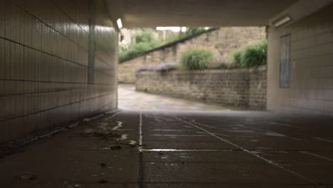 Walk-through-empty-urban-subway-wide-shot