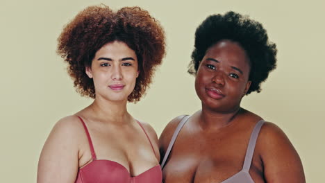 body positive, diversity face and women together