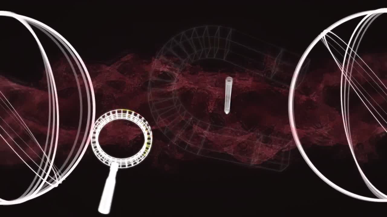 검은 바탕에 있는 원과 은 모양 위의 아이콘의 애니메이션