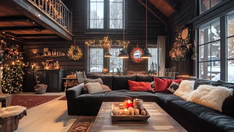 cozy christmas cabin living room