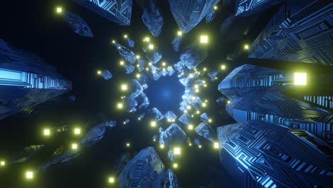 4k 3d animation. flight in abstract sci-fi tunnel seamless loop. futuristic motion graphics, high tech background