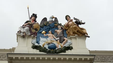 close up shot of monument statues on dutch old building in alkmaar,netherlands