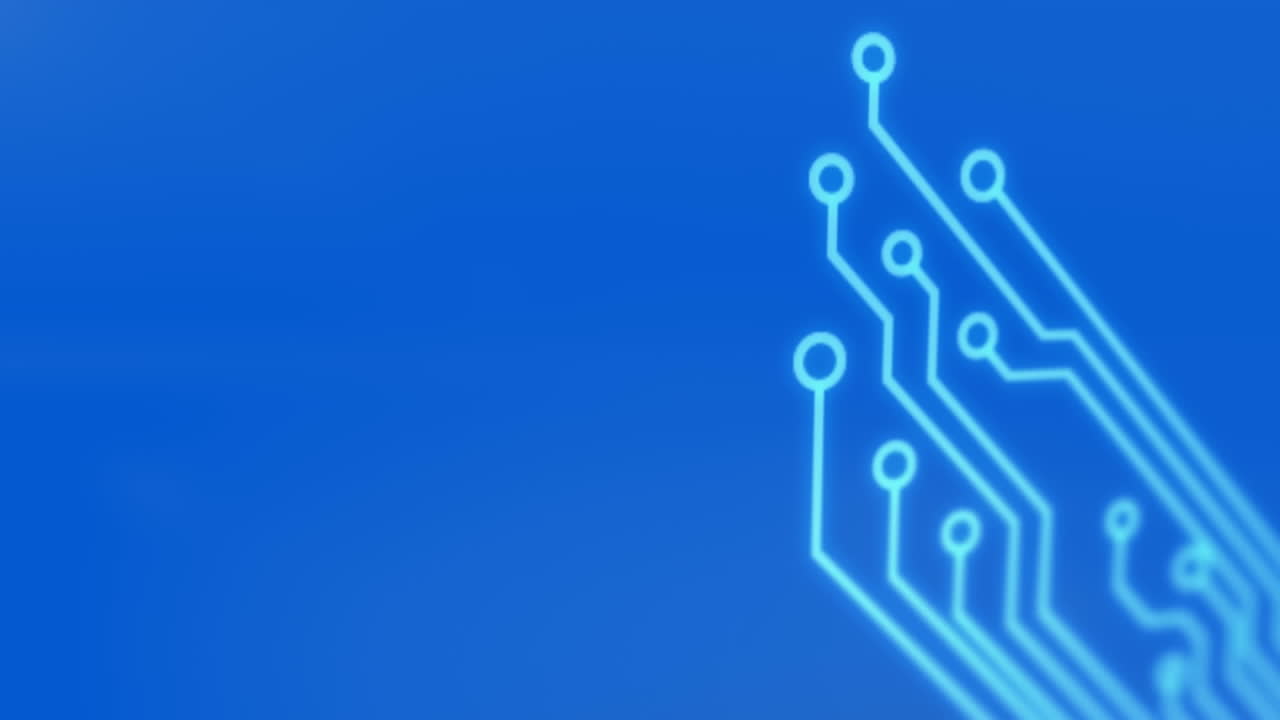 Animation of circuit board and data processing over blue background