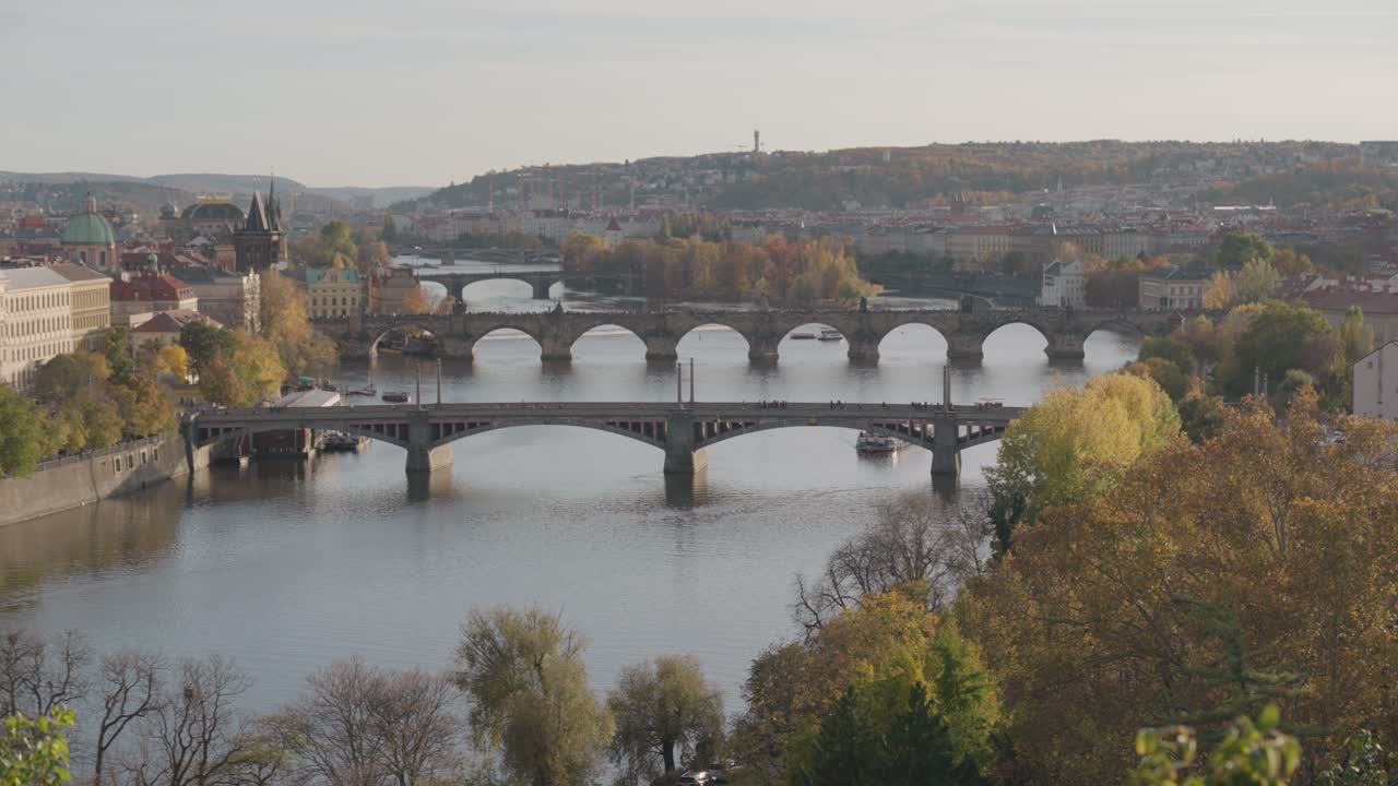 Prague Bridges over the Vltava River in Autumn