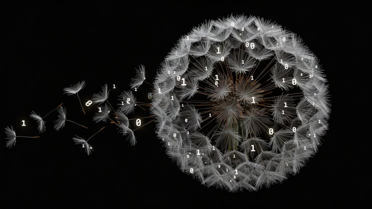 A Captivating Transformation of Dandelion Seeds into Digital Binary: A Visual Journey from Organic to Technological Complexity