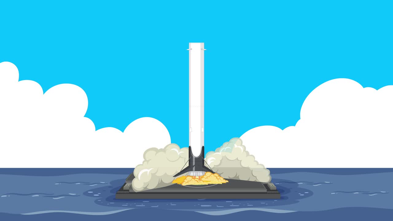 Rocket descends and lands on floating platform