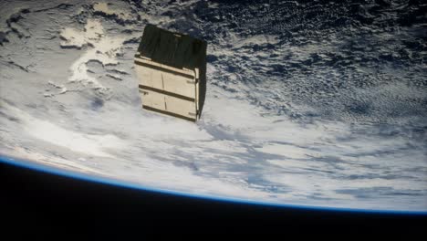 vieja caja de madera en órbita terrestre