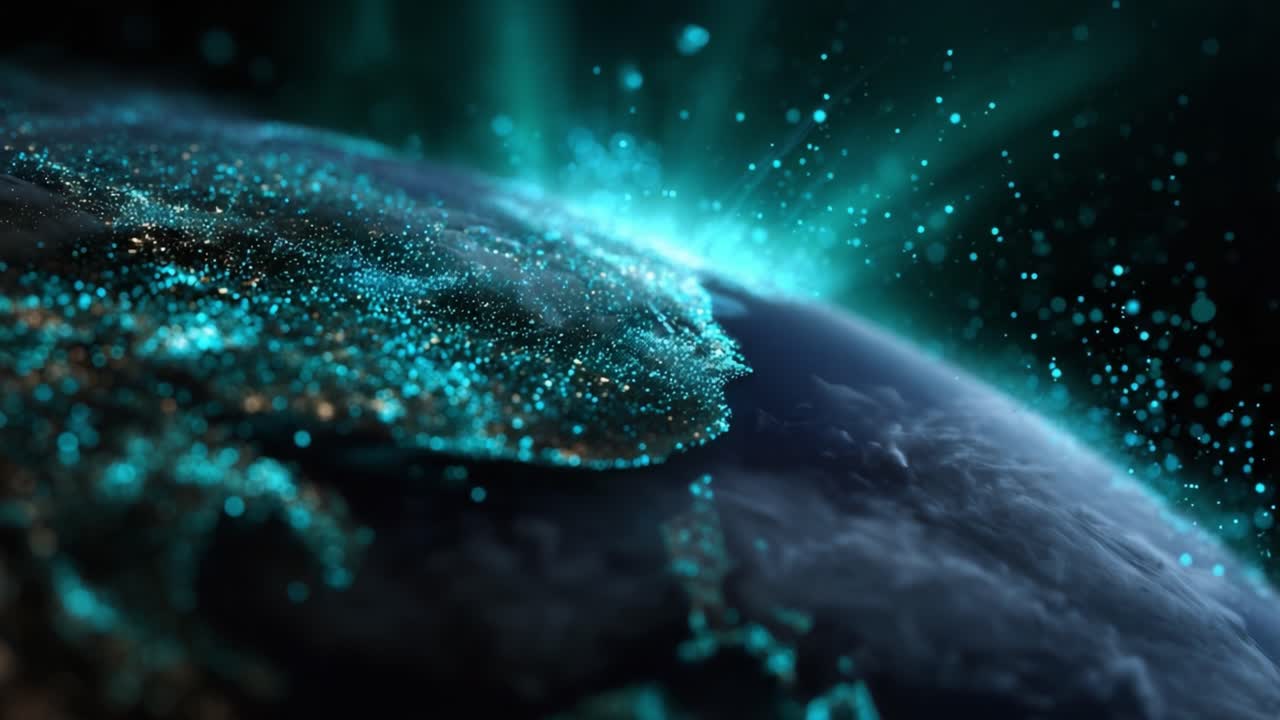 A Stunning Visual Representation of Earth Capturing the Beauty of Our Planet's Surface Illuminated by Bright Particles and Dynamic Light Effects