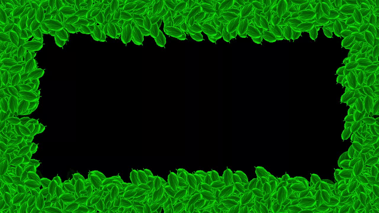 야간 배경으로 녹색 잎 프레임 모션 그래픽