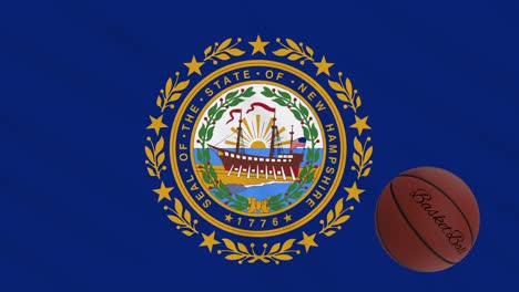 new hampshire flag waving and basketball ball rotates, loop