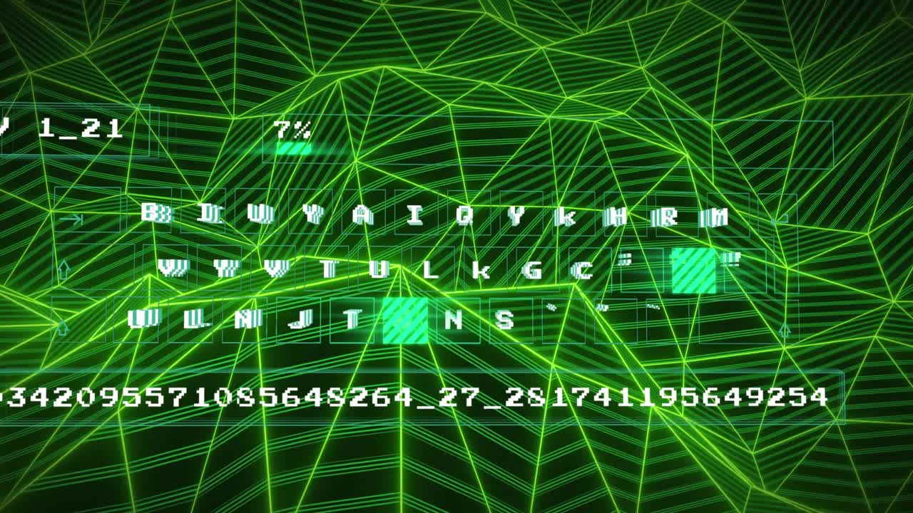 Animation of data processing and shapes on black background