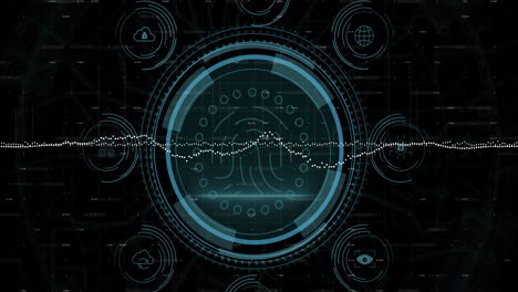 animation of fingerprint and scope scanning over security icons