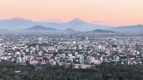 drone shot of bosque de chapultepec and volcanoes at mexico city