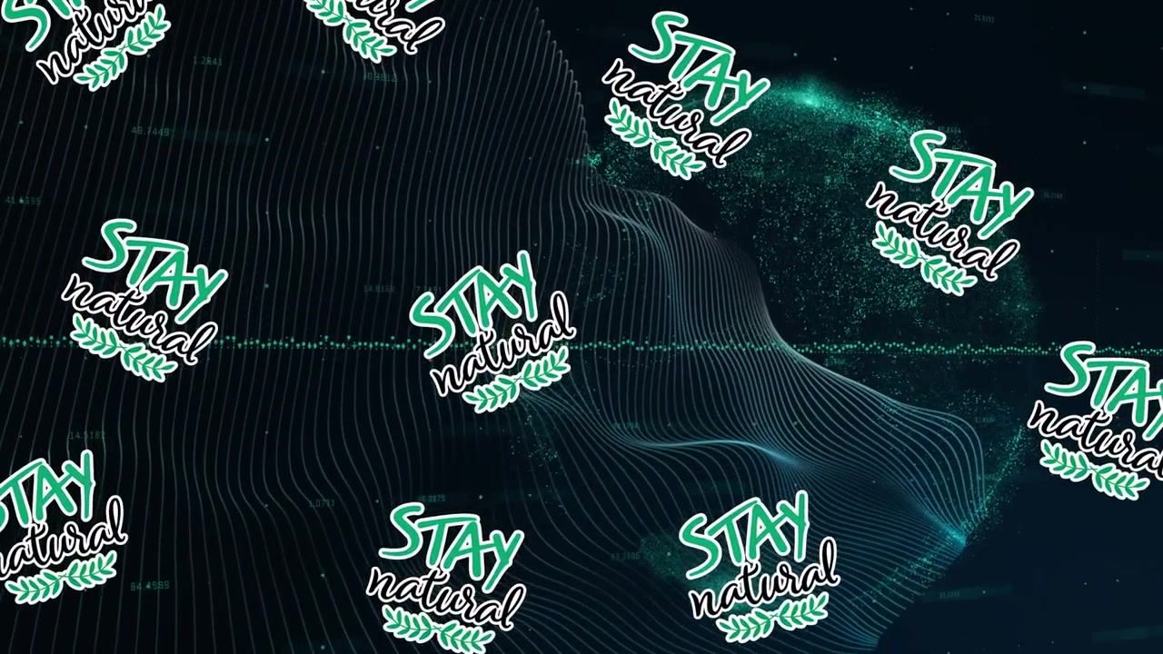 Animation of stay natural texts over globe and shapes