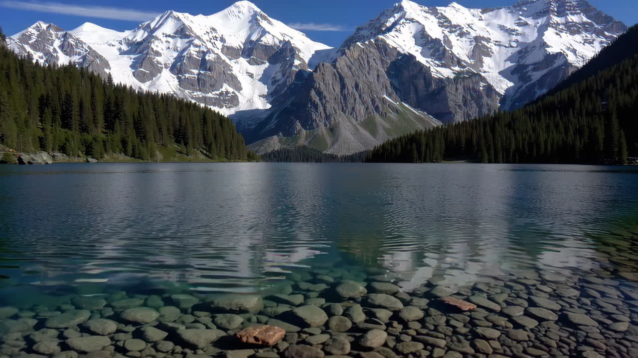 Serene Alpine Lake with Majestic Snow-Capped Peaks