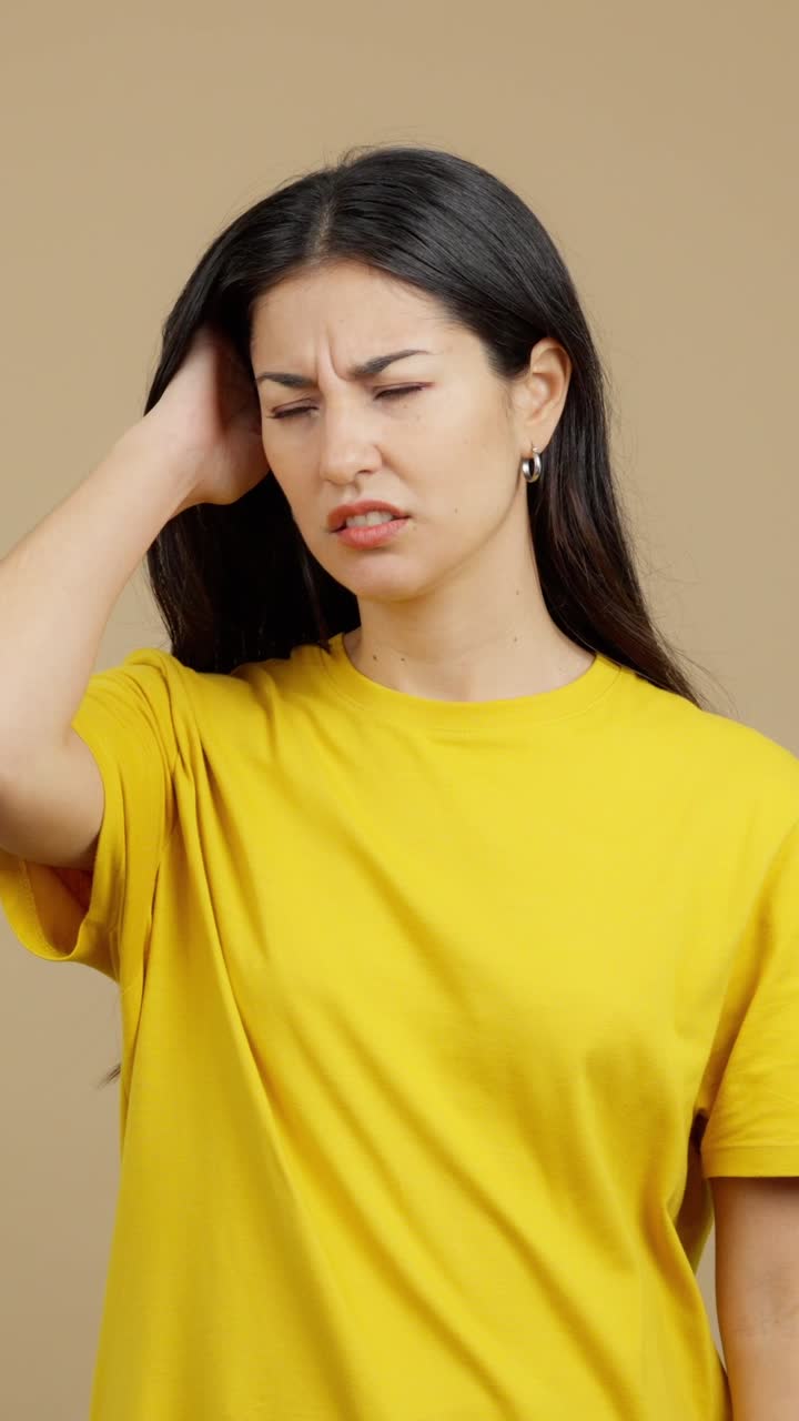 Woman displaying expressions of confusion, contemplation, and skepticism