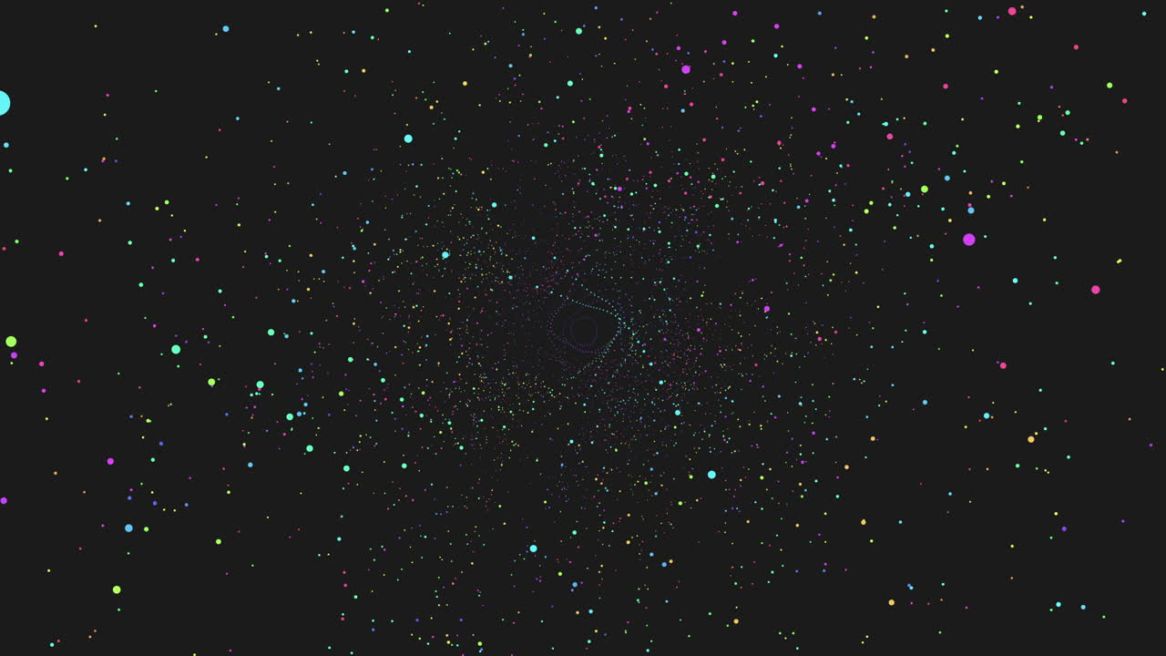 생동감 넘치는 떠다니는 점들이 검은 바탕에 패턴을 형성합니다.