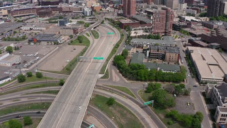 aerial tilting up shot to reveal downtown minneapolis, minnesota