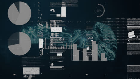 animation of screen with statistics data processing with online security key