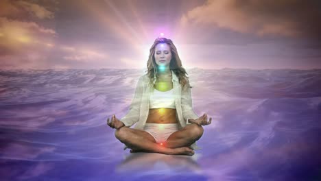 woman meditating on water