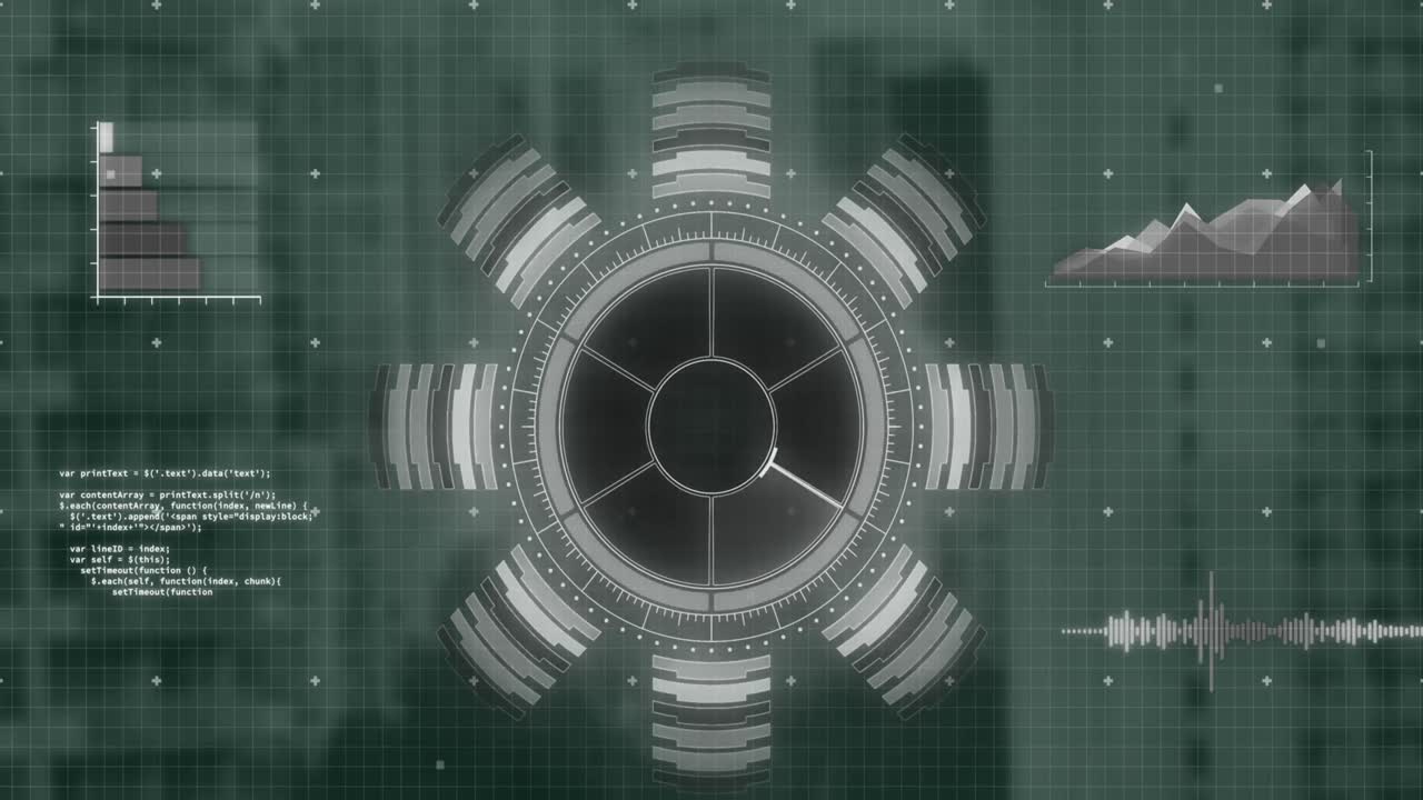 고층 건물에 대한 둥근 스캐너 및 데이터 처리의 애니메이션