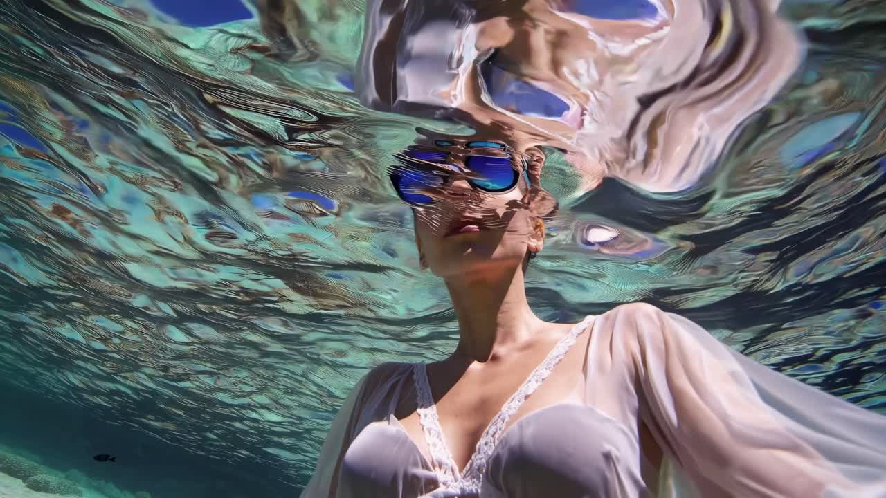 Woman in a white dress underwater