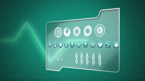 carpeta digital con círculos futuristas, doble hélice de adn e iconos médicos