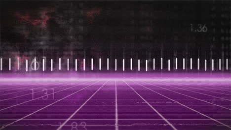 Glowing bars and numerical data overlay creating futuristic digital grid animation