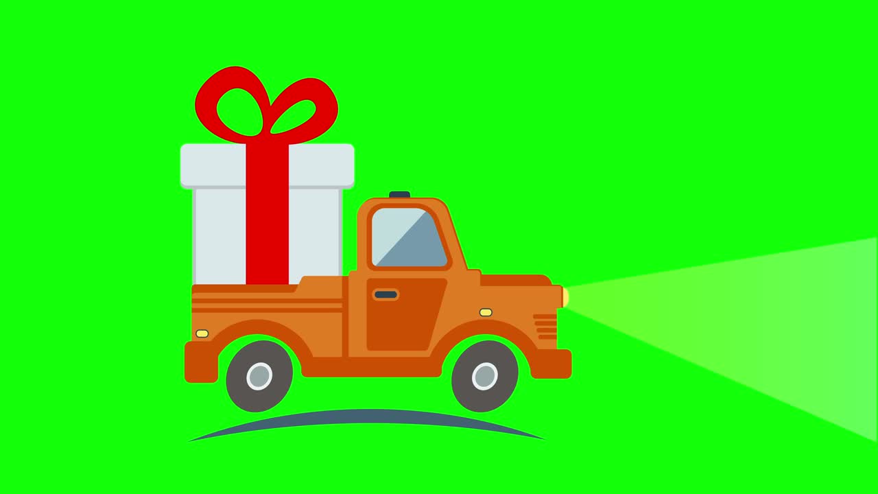 camioneta de transporte plana de entrega, furgoneta con paquete de caja de regalos en blanco. servicio de entrega de furgón de entrega caja de regalo de transporte de mercancías de producto.