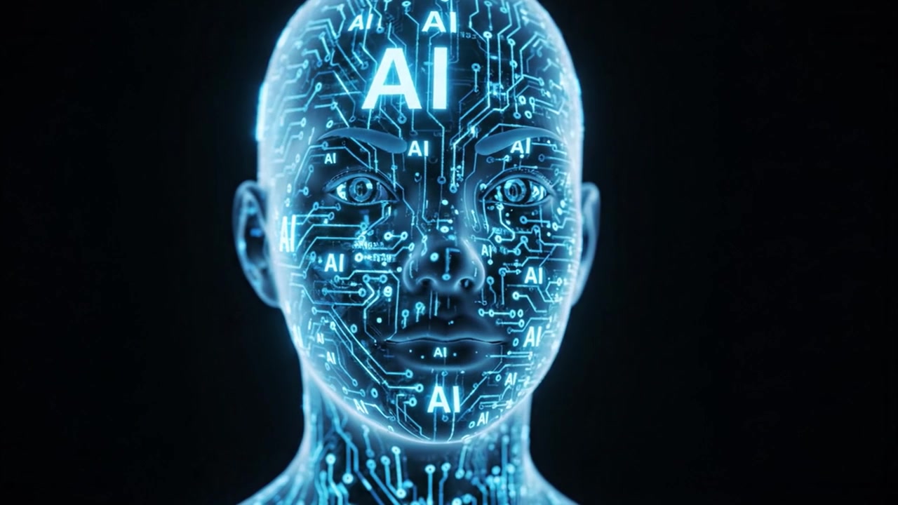 Esplorando il futuro dell'intelligenza artificiale: la trasformazione di figure simili a umani con circuiti avanzati e algoritmi dinamici che riflettono un design intelligente.
