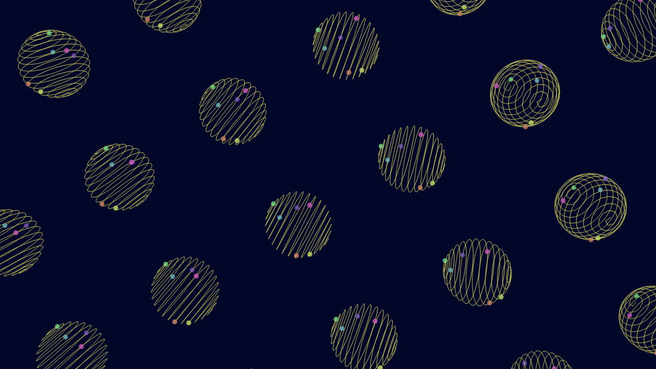 Symmetrical spiral pattern of overlapping circles on dark blue background