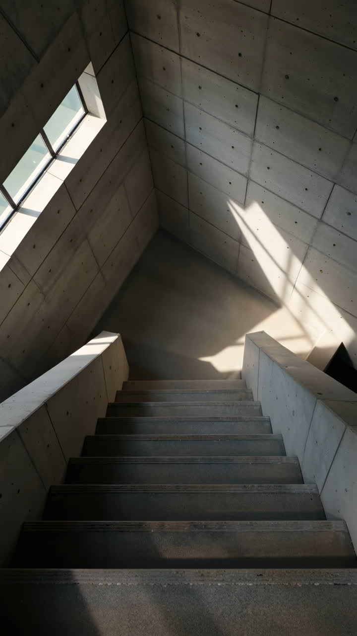 Modern Concrete Staircase with Sunlight and Shadows