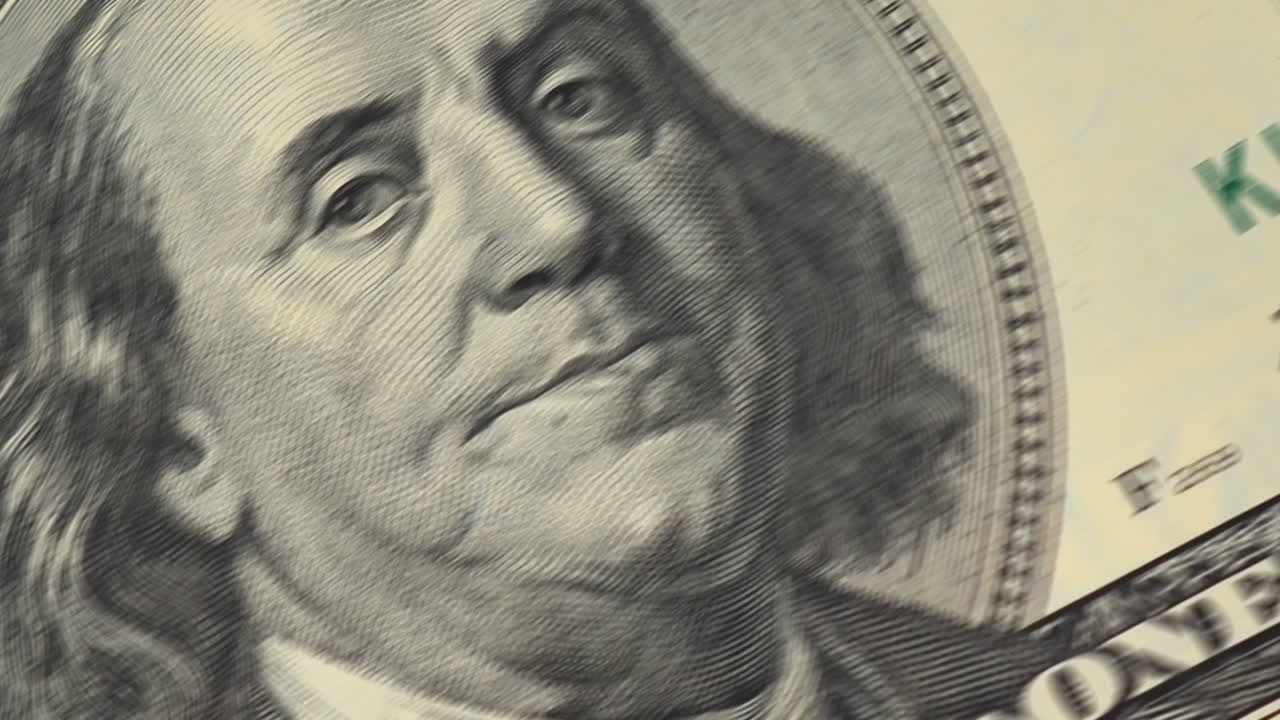 Banconota da 100 dollari, macro. Fotografia di denaro